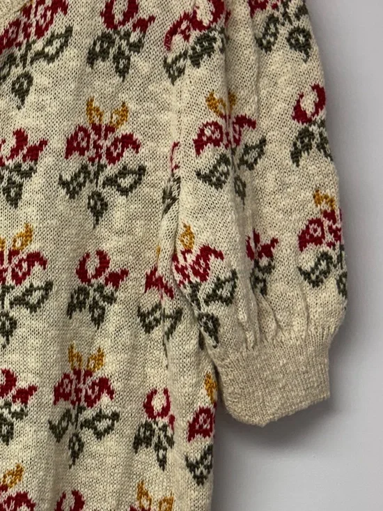 St Michael Vintage Floral Knit Cardigan Beige Cottagecore sweater UK 12/14 A4 - Picture 6 of 10
